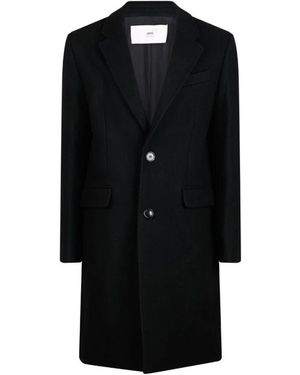 Ami Paris Schwarzer Einreihiger Wollmantel