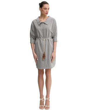 Liu Jo Gestreiftes Hemdblusenkleid Mit Gürtel - Grau
