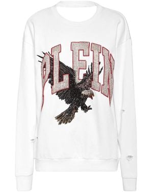 Philipp Plein Hoodies & Sweatvesten ,Wit ,Katoen Sweatshirt Ls Eagle