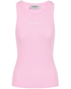Iceberg Tops ,Roze ,Katoen Geribbelde Stretch Katoenen Jersey Tanktop