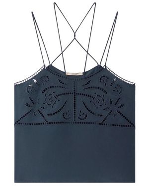 Sessun Gekorte Zijde Top - Blauw