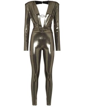 Philipp Plein Jumpsuits & Playsuits ,Geel ,Polyester Padded Shoulder Lamé Jumpsuit