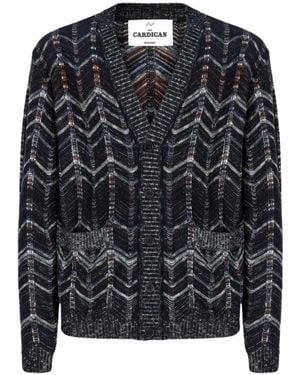 Missoni Truien & Vesten ,Blauw ,Katoen Katoenen Chevron Cardigan Met Geribbelde Boorden - Zwart
