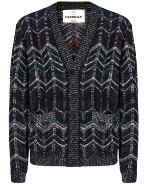 Missoni Truien & Vesten ,Blauw ,Katoen Katoenen Chevron Cardigan Met Geribbelde Boorden - Zwart