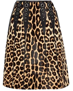 Bottega Veneta Leopard Print 100% Leather Hair Skirt - Black