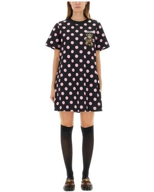 Moschino Kleedjes ,Veelkleurig ,Katoen T-Shirtjurk Met Teddybeer En Polka Dots - Zwart