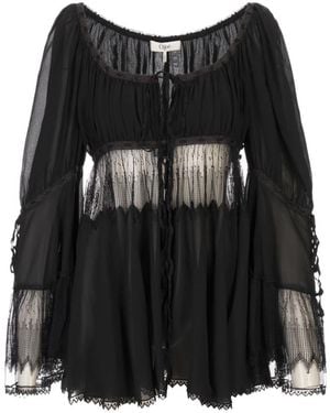 Chloé Schwarze Seiden Spitzenbluse