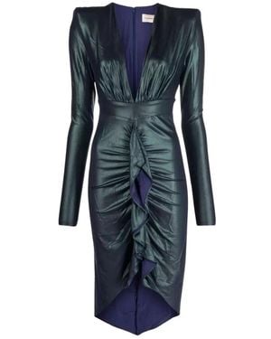 Alexandre Vauthier Vestido Verde Drapeado Con Escote En V Profundo, Mujer, Talla - Azul