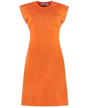 Yves Salomon Geripptes strickkleid - Orange