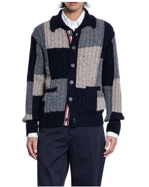 Thom Browne Patchwork Baby Cable Cardigan - Blauw