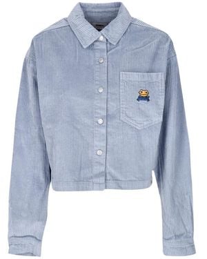 Obey Samt Langarm Kapuzenshirt Cropped - Blau