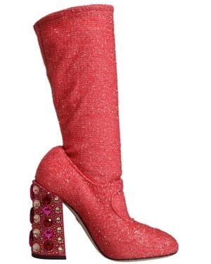 Dolce & Gabbana Bottines en Lurex Rose avec Cristaux sur le Talon - Rouge