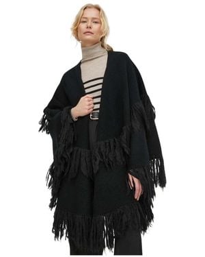 By Malene Birger Fringed Wool Poncho - Zwart