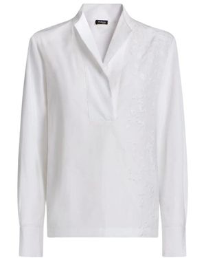 Kiton Overhemden ,Wit ,Katoen Puur Katoenen Overhemd Met Ton-Sur-Ton Borduursel