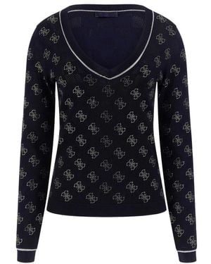 Guess Blauer V-Ausschnitt Pullover