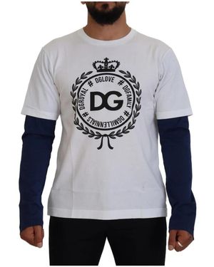 Dolce & Gabbana White blue dg crown pullover sweater - Grigio