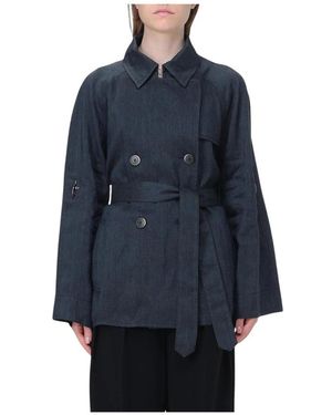 Fay Jassen ,Zwart ,Linnen Witte Trenchcoat Met Riem - Blauw