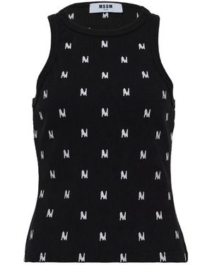MSGM Tops ,Zwart ,Katoen Ribbed Halter Top