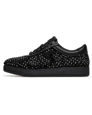 Loriblu Laminated Leather Sneakers With Crystals - Zwart