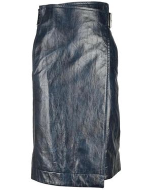 Bottega Veneta Leren Omslagrok Met Zakken - Blauw