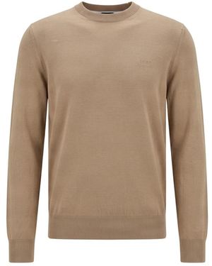 BOSS Rundhals-Strickpullover - Braun