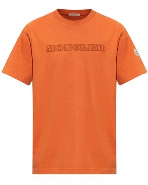 Moncler Tops ,Oranje ,Katoen T-Shirt Met Logo
