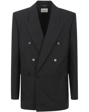 Saint Laurent Double-Breasted Wollen Jas - Zwart