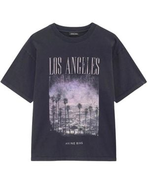 Anine Bing Tops ,Zwart ,Katoen Cade Tee - Blauw