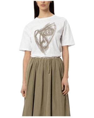 Luisa Cerano Katoenen T-Shirt Met Gestreepte Textuur En Print - Grijs