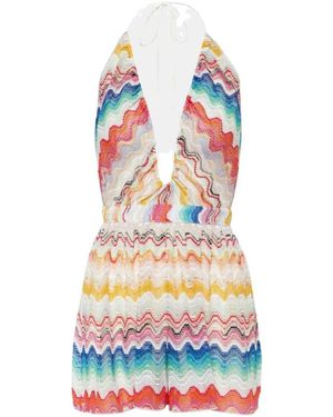 Missoni Jumpsuits & Playsuits ,Veelkleurig ,Nylon Zig Zag Halterneck Cutout Playsuit - Blauw