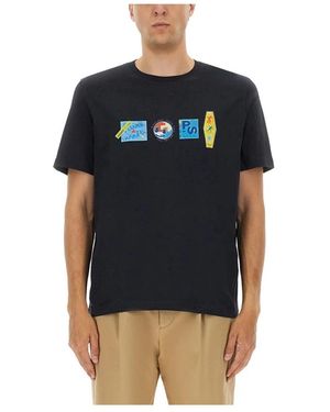 Paul Smith Tops ,Blauw ,Katoen Grafisch Print Katoenen T-Shirt - Zwart