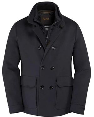 Moorer Jassen ,Zwart ,Suède Double-Breasted Safari-Jas