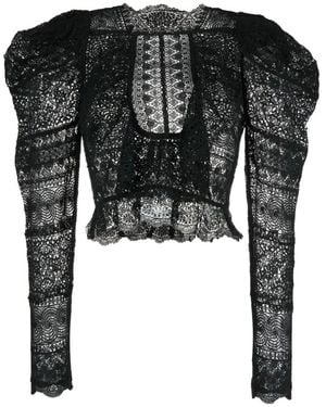 Ulla Johnson Schwarze Spitzenbluse Mit Puffärmeln