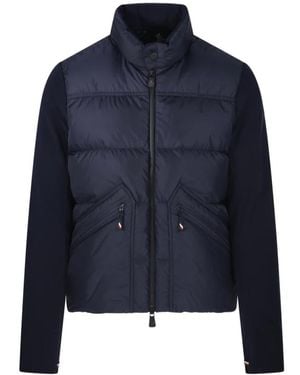 Moncler Wattierte Strickjacke Mit Reißverschluss - Blau