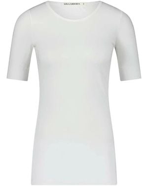 Lis Lareida Tops ,Wit ,Katoen Katoenen T-Shirt Slim Fit Ronde Hals - Grijs