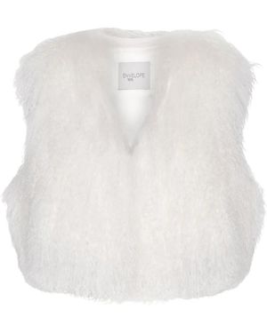 Envelope Jassen ,Wol Luxe Tibetaans Lam Bont Cropped Vest - Wit