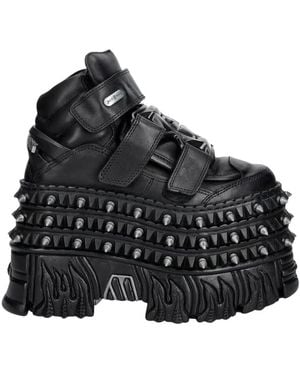 New Rock Schoenen ,Zwart ,Leer Wall Enkellaars