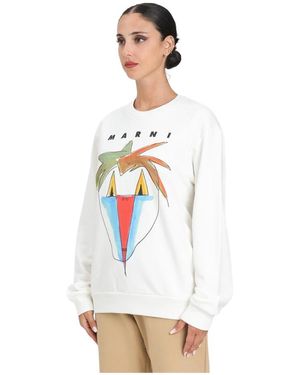 Marni Jungle Grafische Witte Crewneck Sweater