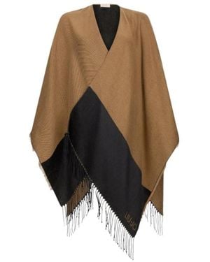 Liu Jo Poncho Mit Fransen Und Monogramm-Logo-Patch - Braun