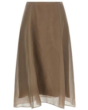 Brunello Cucinelli Rokken ,Crispy Silk Circle Skirt - Bruin