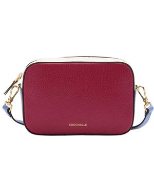 Coccinelle Leder Kameratasche Tricolor Sangria/Blanco/Azul - Rot