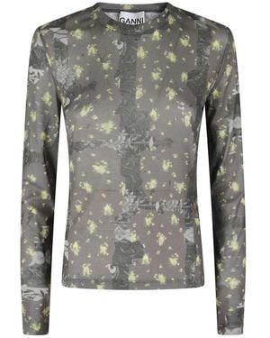 Ganni Long Sleeve T-Shirts - Grey