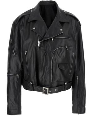 Rick Owens Leather Jackets - Zwart