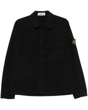Stone Island Surchemise Aus Stretch-Bio-Baumwoll-Twill - Schwarz