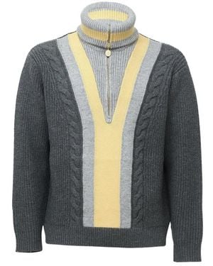 Drole de Monsieur Half-Zip Cable Knit Sweater - Blauw