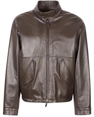 Emporio Armani Jassen ,Bruin ,Leer Blouson Jas