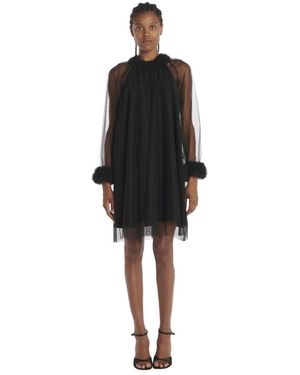 Viktor & Rolf Kleedjes ,Zwart ,Tule Lange Tule Mouwloze Jurk Met Rouches