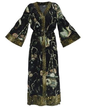 AllSaints Diana Contrast Print Midi Jurk - Zwart