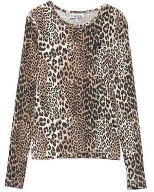 Ganni Leopard Rib T-Shirt - Zwart