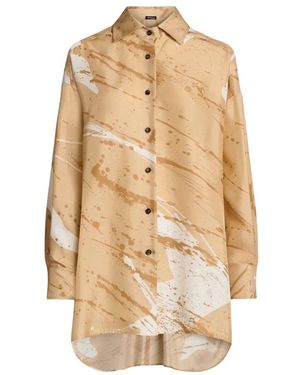 Kiton Zijden Satijnen Shirt Met Abstract Patroon - Naturel